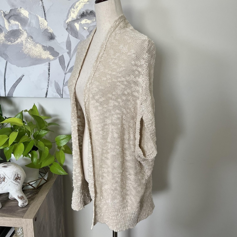 Silence + Noise Cardigan Sweater Womens Small Beige‎ Open Knit Dolman Boho - Picture 3 of 7